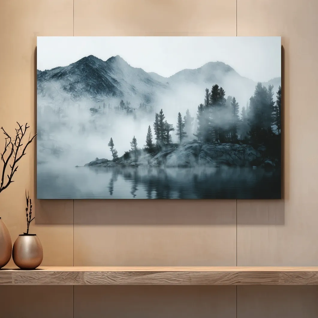 Frosty Alpine Mountain Lake Photography - Black & White Landscape Wall Art