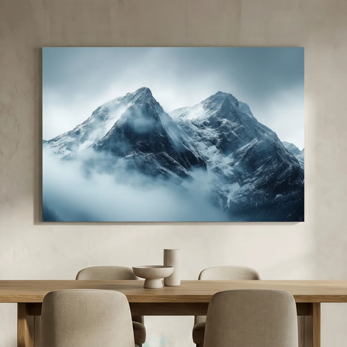 Moody Snowcapped Mountain Peaks - Atmospheric Alpine Photographic Wall Art