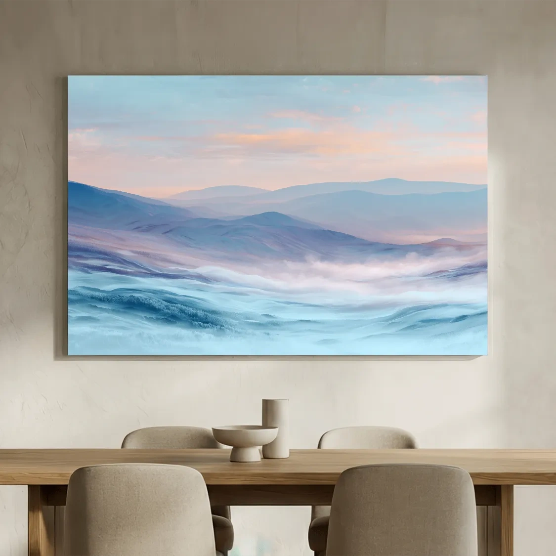 Ethereal Pastel Misty Mountain Landscape - Serene Abstract Forest Wall Art