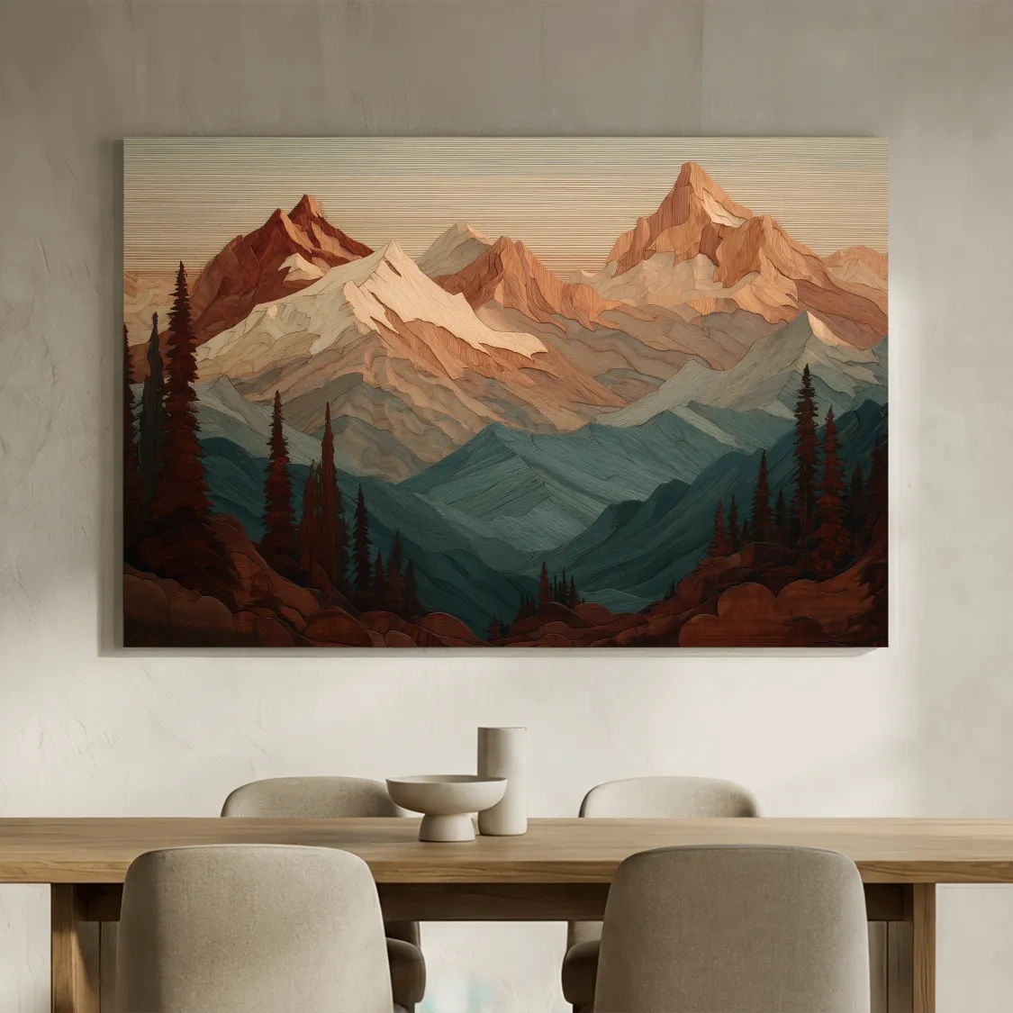 Layered Wood Alpine Mountain Range - Textured Topographic Landscape Wall Art