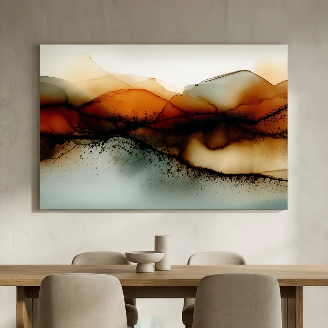 Moody Abstract Sepia Mountain Layers - Modern Alcohol Ink Landscape Wall Art