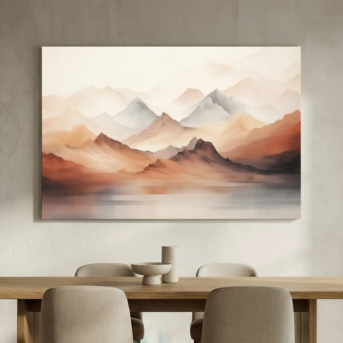 Pastel Mountain Range Watercolor - Warm Neutral Landscape Wall Art