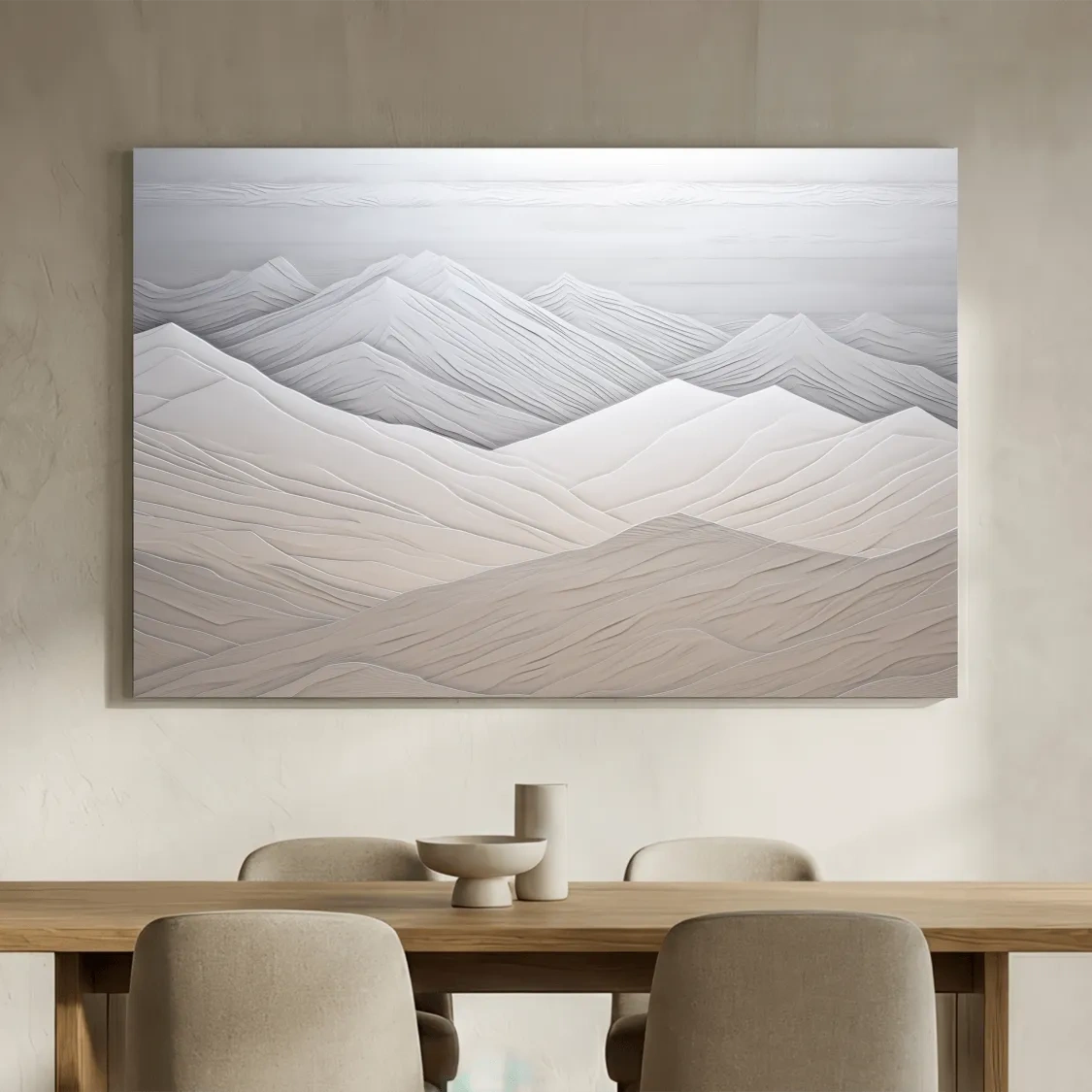 Minimalist Layered Mountain Relief Landscape - Monochrome Wall Art