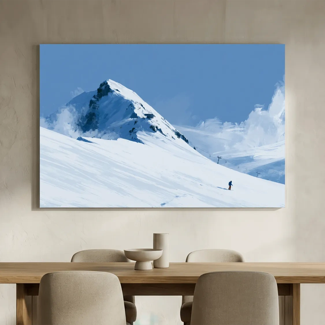 Minimalist Backcountry Skier Painting - Alpine Winter Landscape Wall Art