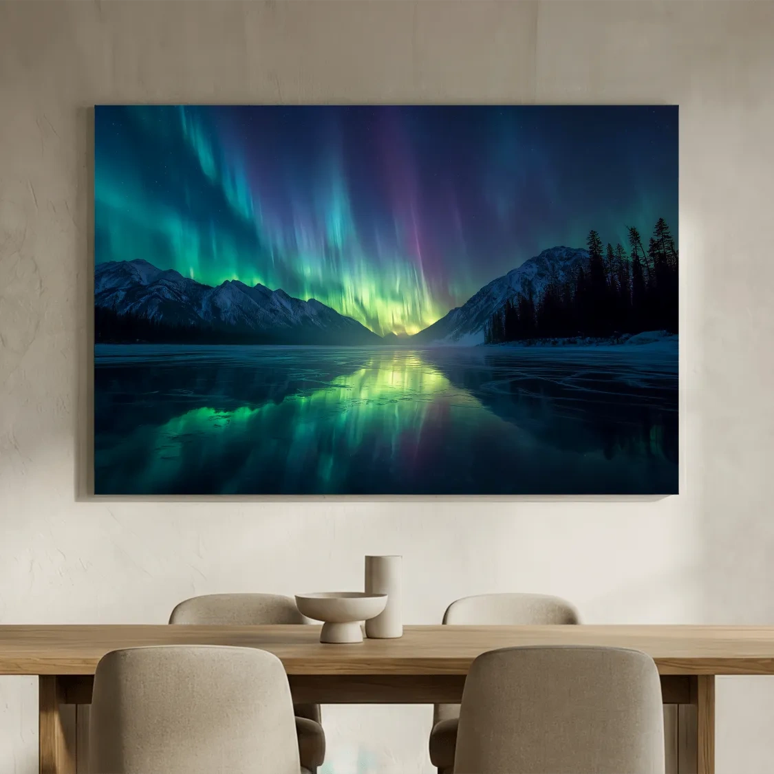 Vibrant Northern Lights Over Icy Mountain Lake - Aurora Borealis Wall Art