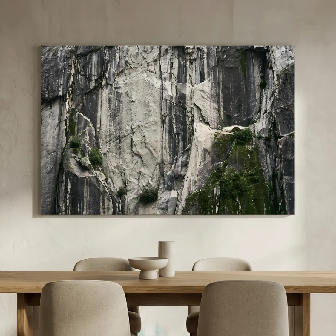 Textured Granite Cliff Face Photography - Moody Monochrome Rock Wall Art
