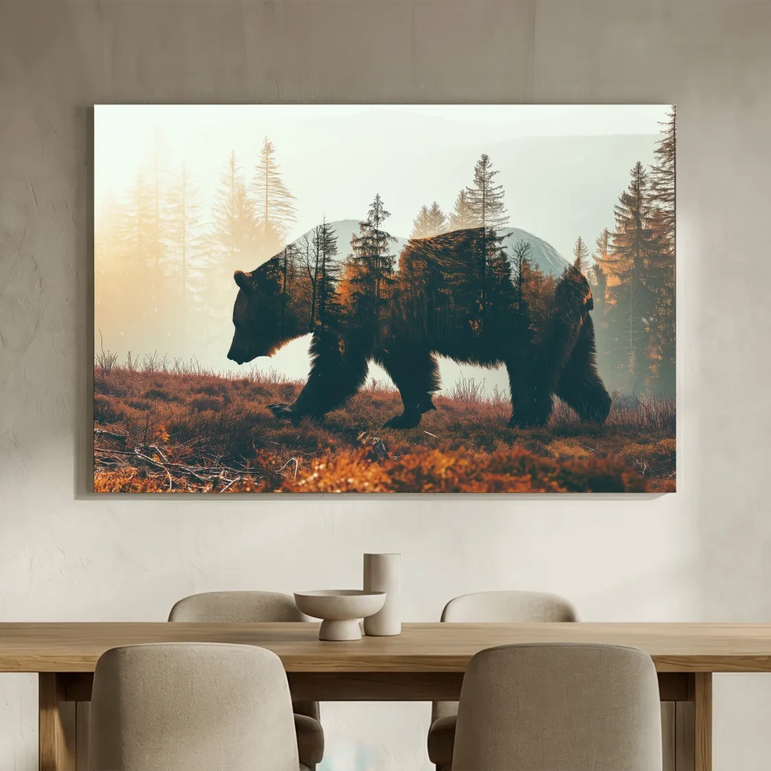 Double Exposure Grizzly Bear Forest - Misty Mountain Wildlife Photographic Artwork