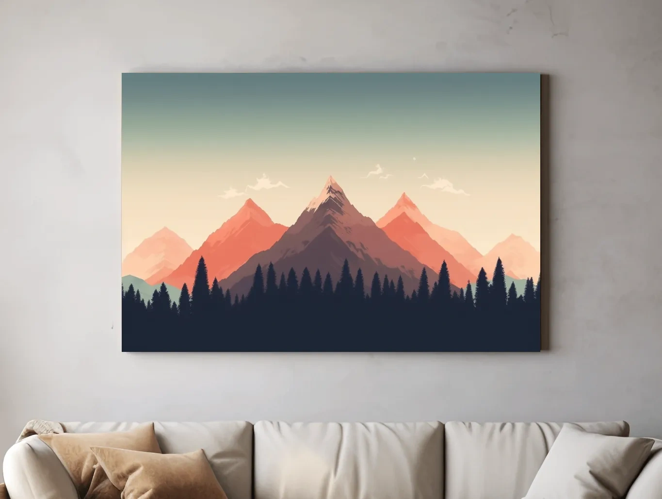 Minimalist Alpine Mountain Sunrise Artwork - Modern Scandinavian Forest Wall Art