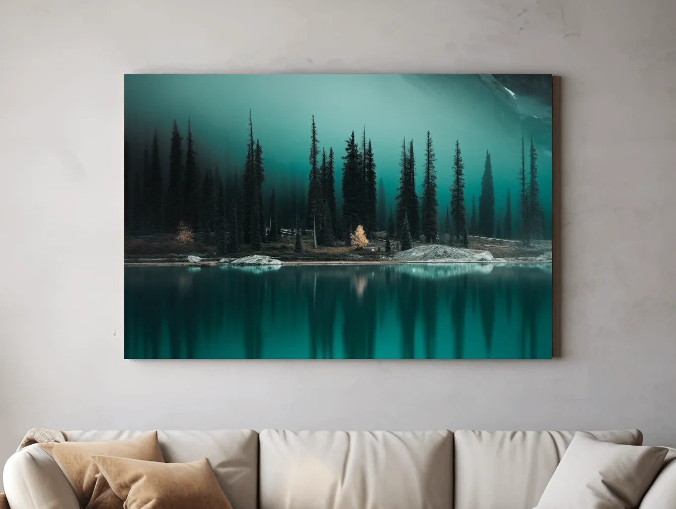 Misty Pine Forest Turquoise Alpine Lake - Serene Mountain Landscape Wall Art