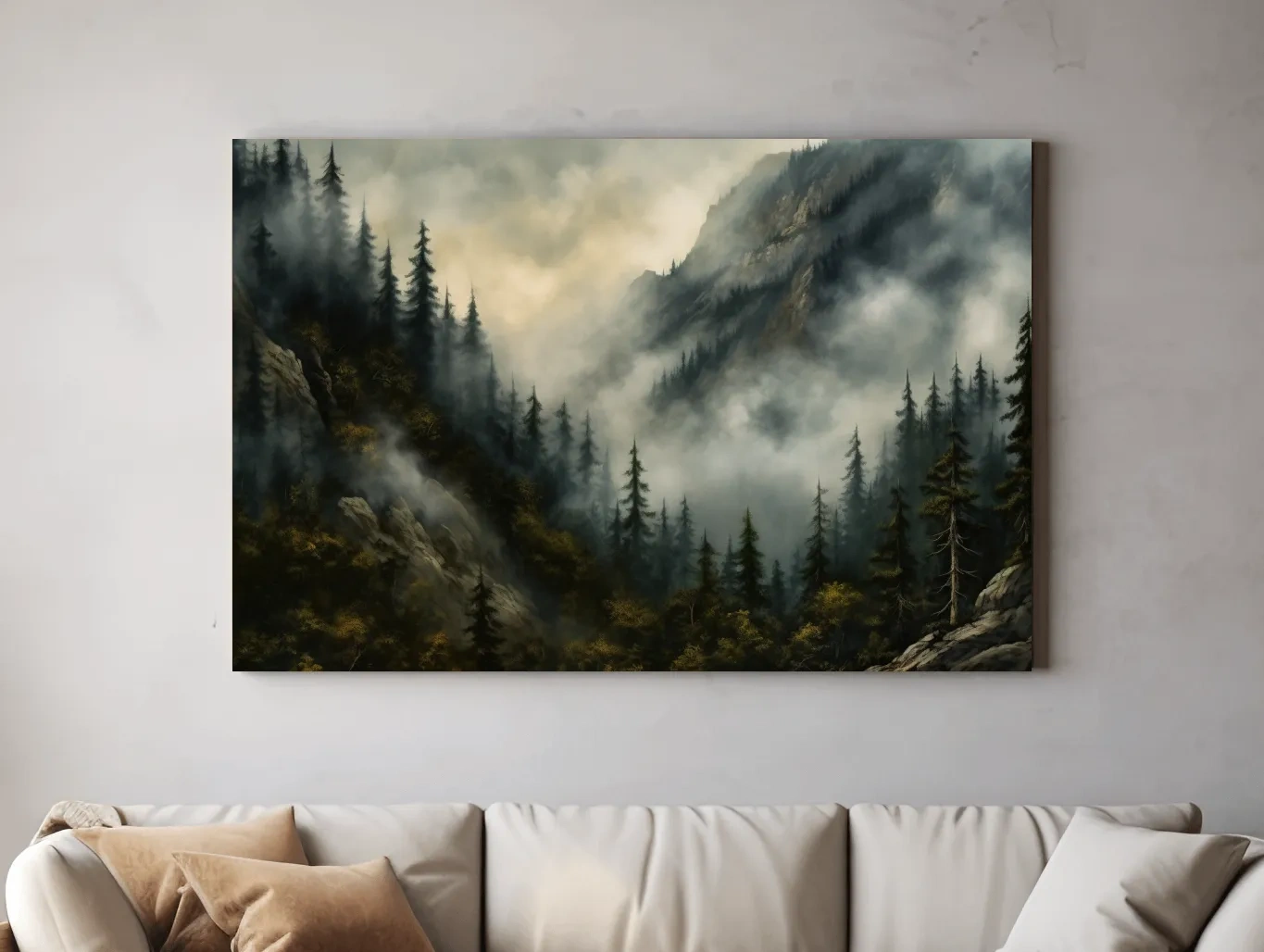 Moody Misty Mountain Pine Forest - Foggy Alpine Landscape Wall Art