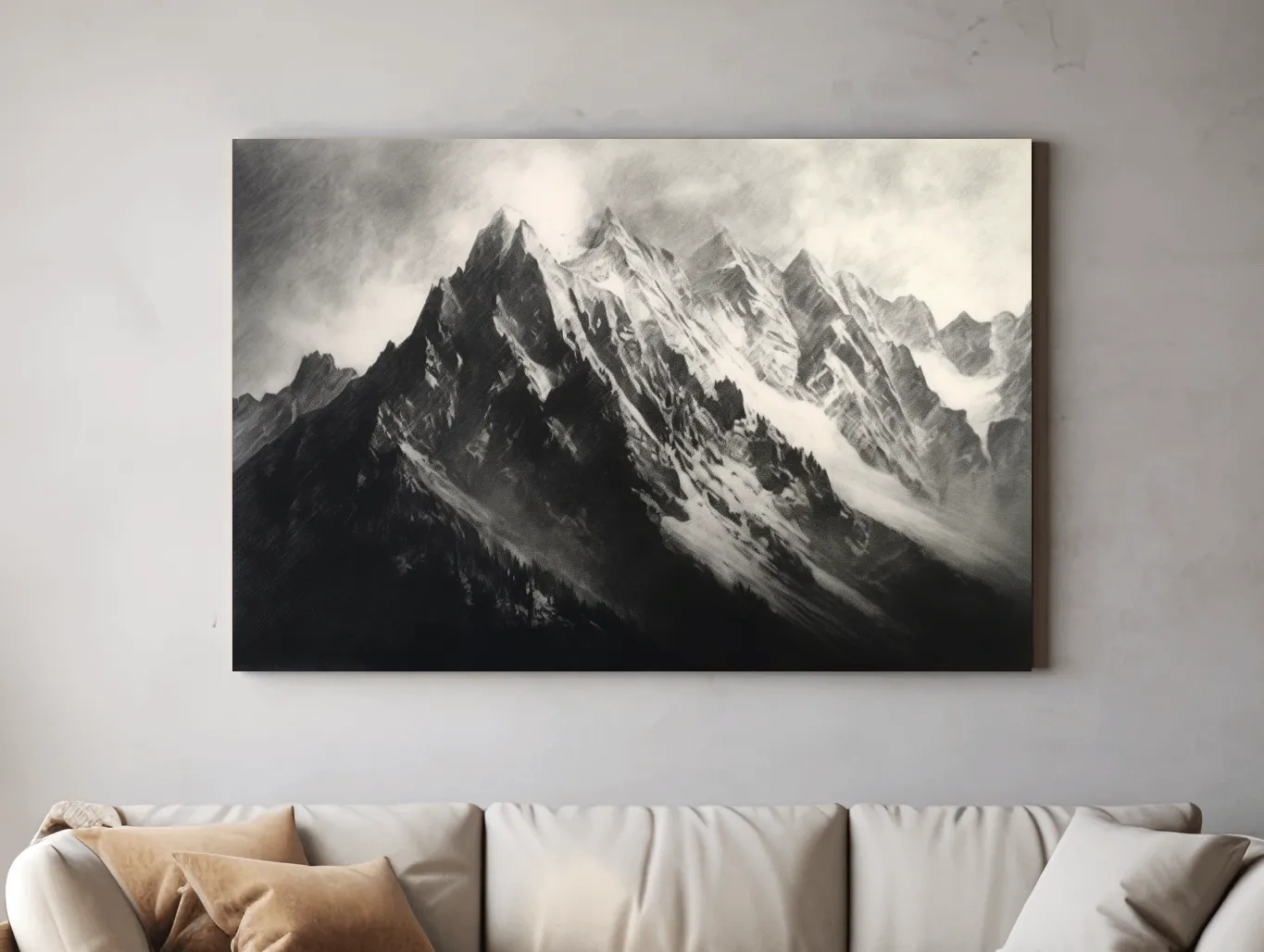 Black & White art - Charcoal drawing of a mountain range