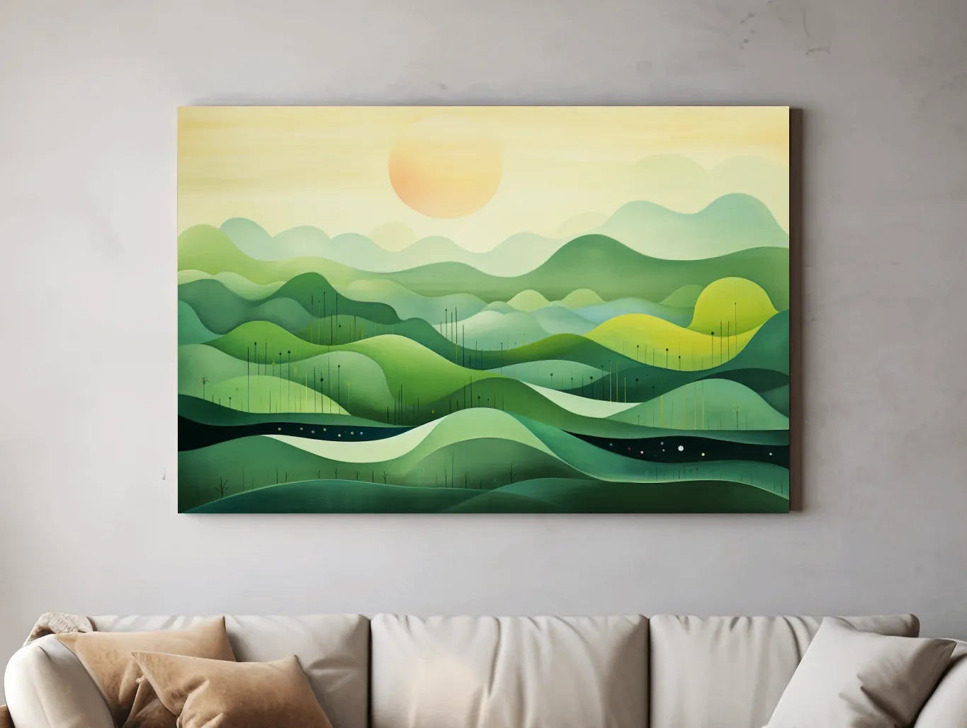Minimalist Layered Green Rolling Hills - Serene Abstract Landscape Wall Art