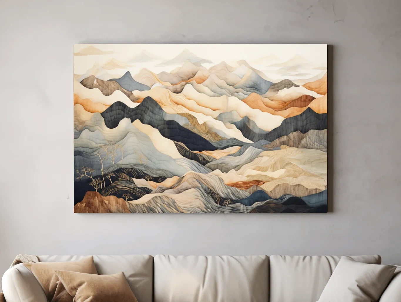 Layered Abstract Mountain Range Painting - Tapestry Style Wall Art