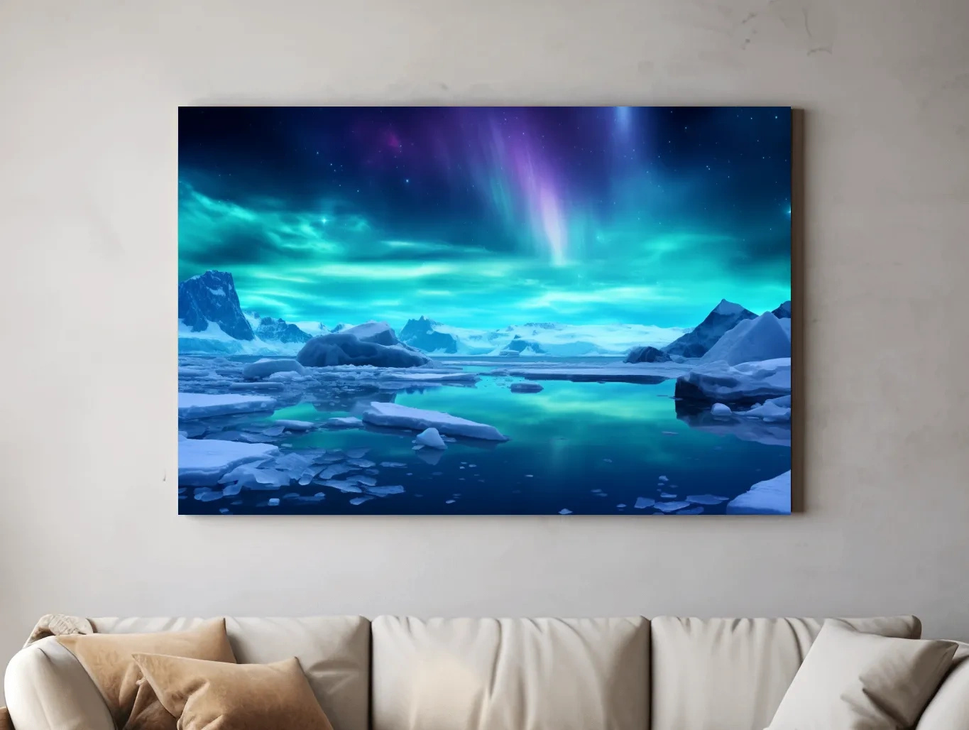 Vibrant Arctic Aurora Over Icebergs - Polar Night Photographic Wall Art