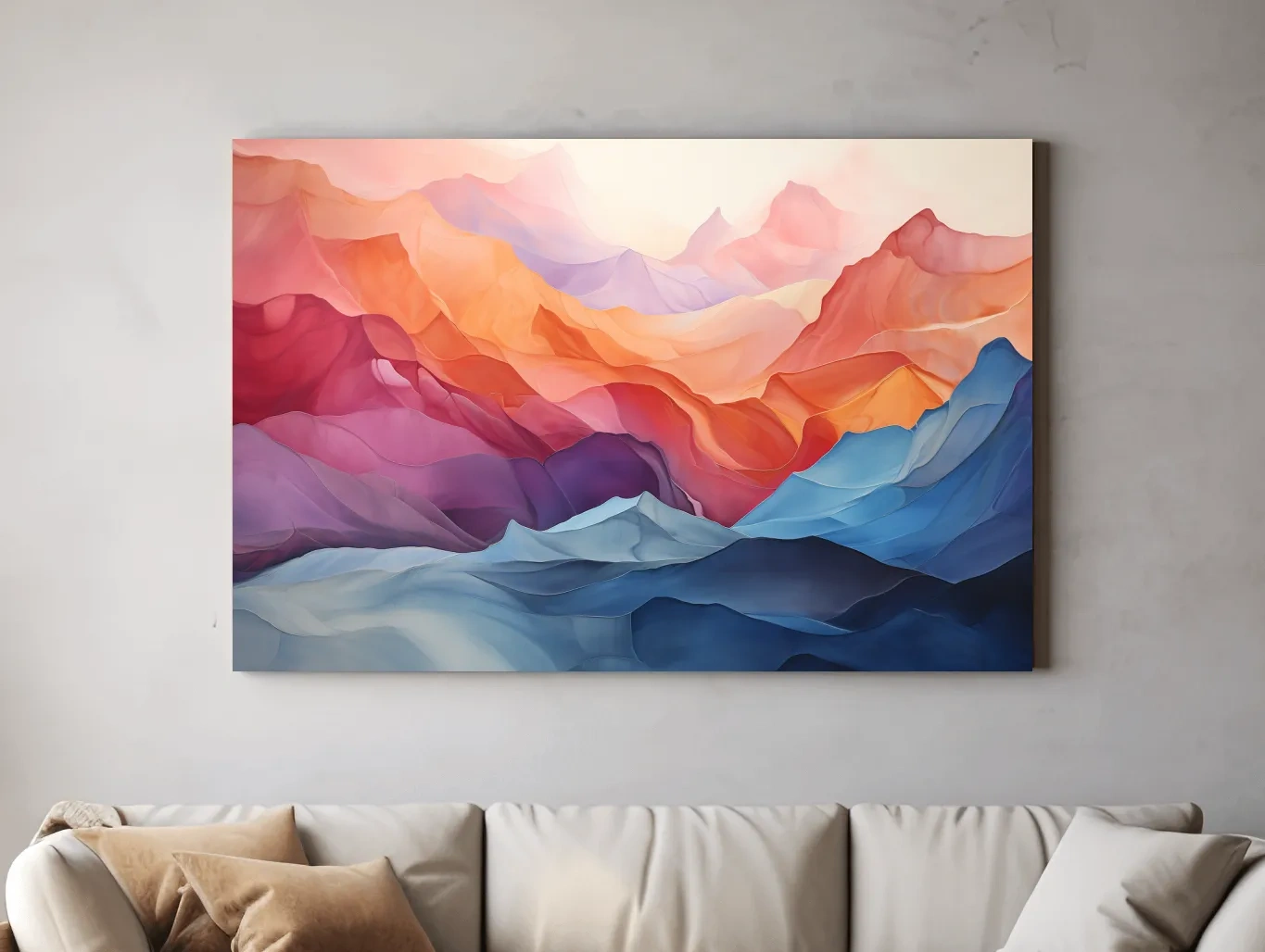 Vibrant Abstract Layered Mountain Landscape - Modern Colorful Alpine Wall Art
