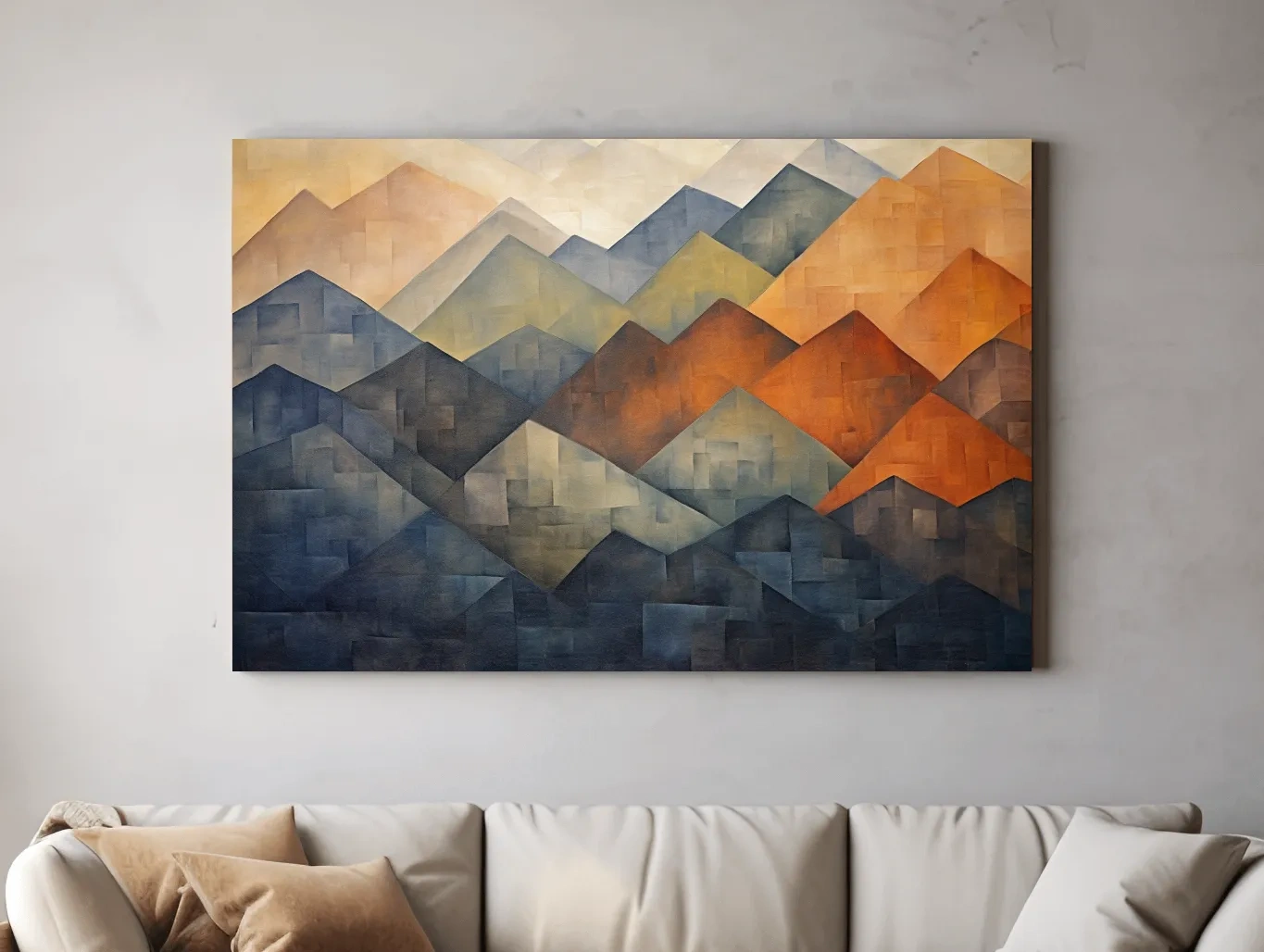 Geometric Abstract Mountain Range Artwork - Patchwork Landscape Wall Art