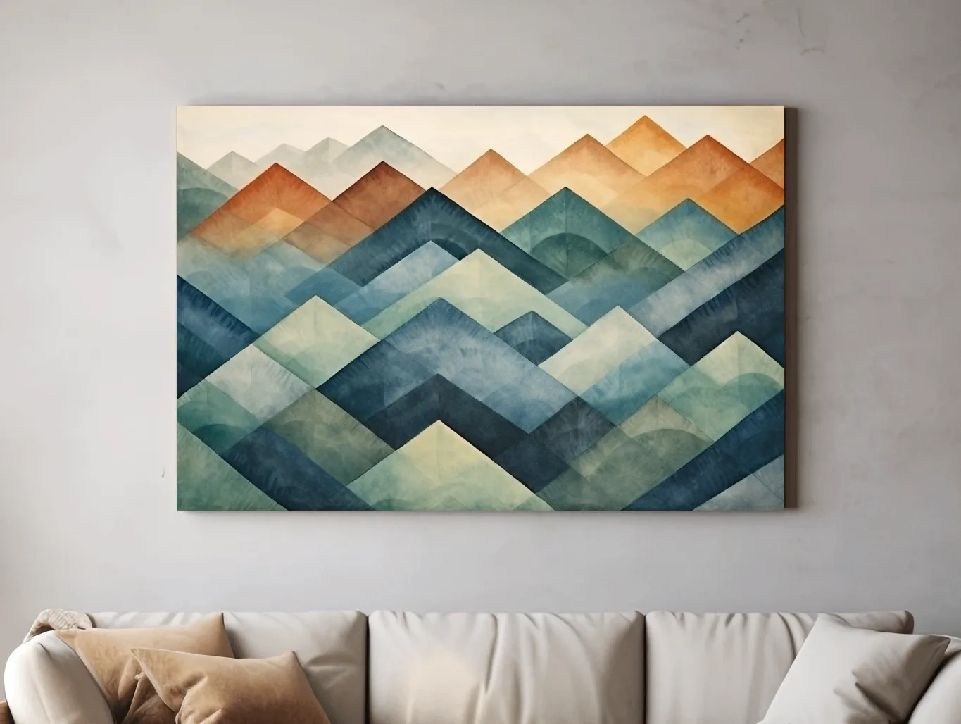 Geometric Watercolor Mountain Peaks - Abstract Landscape Wall Art