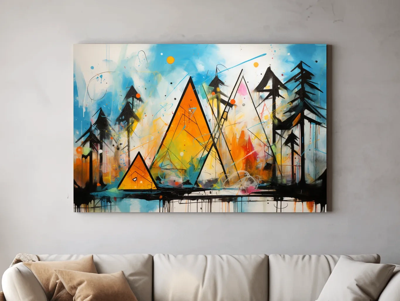 Vibrant Abstract Mountain Peaks And Pines - Colorful Mixed Media Wall Art