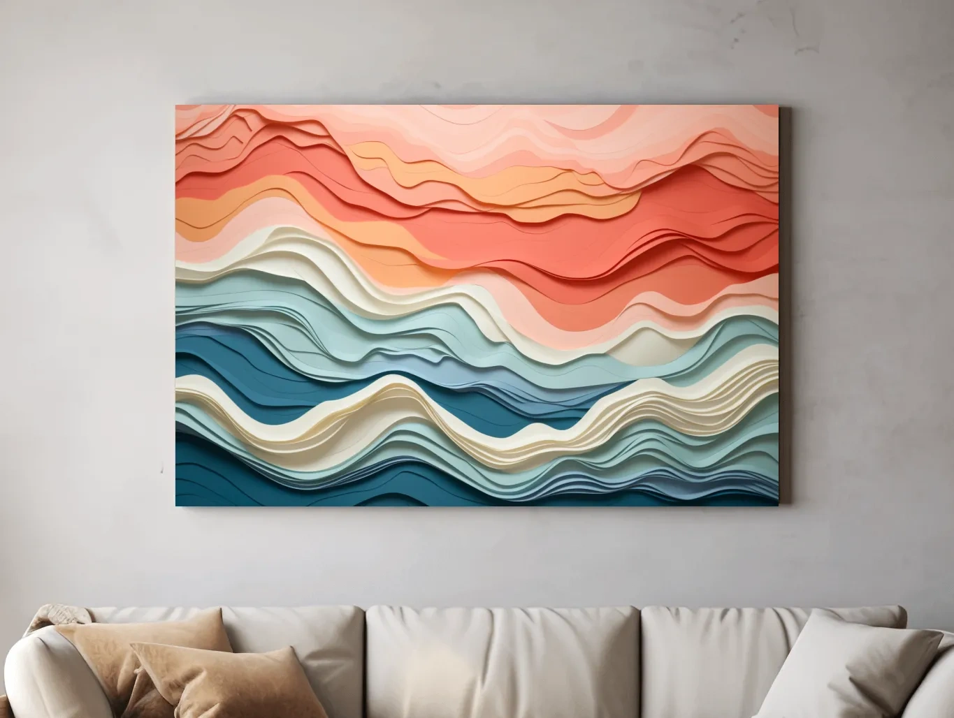 Layered Abstract Topographic Waves - 3D Paper Cut Style Wall Art