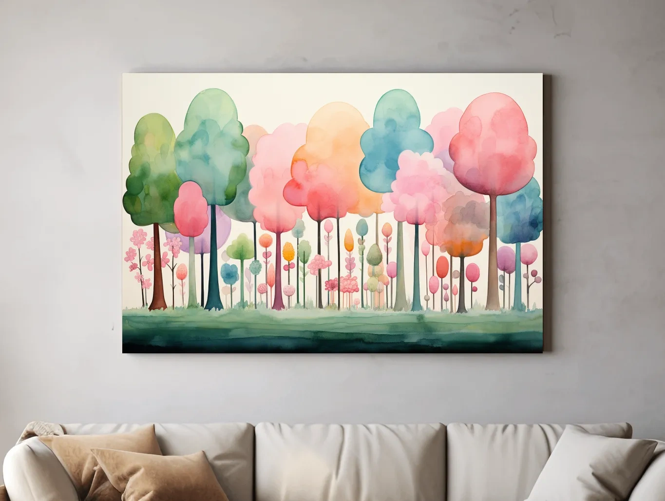 Whimsical Pastel Watercolor Forest - Colorful Nursery Wall Art