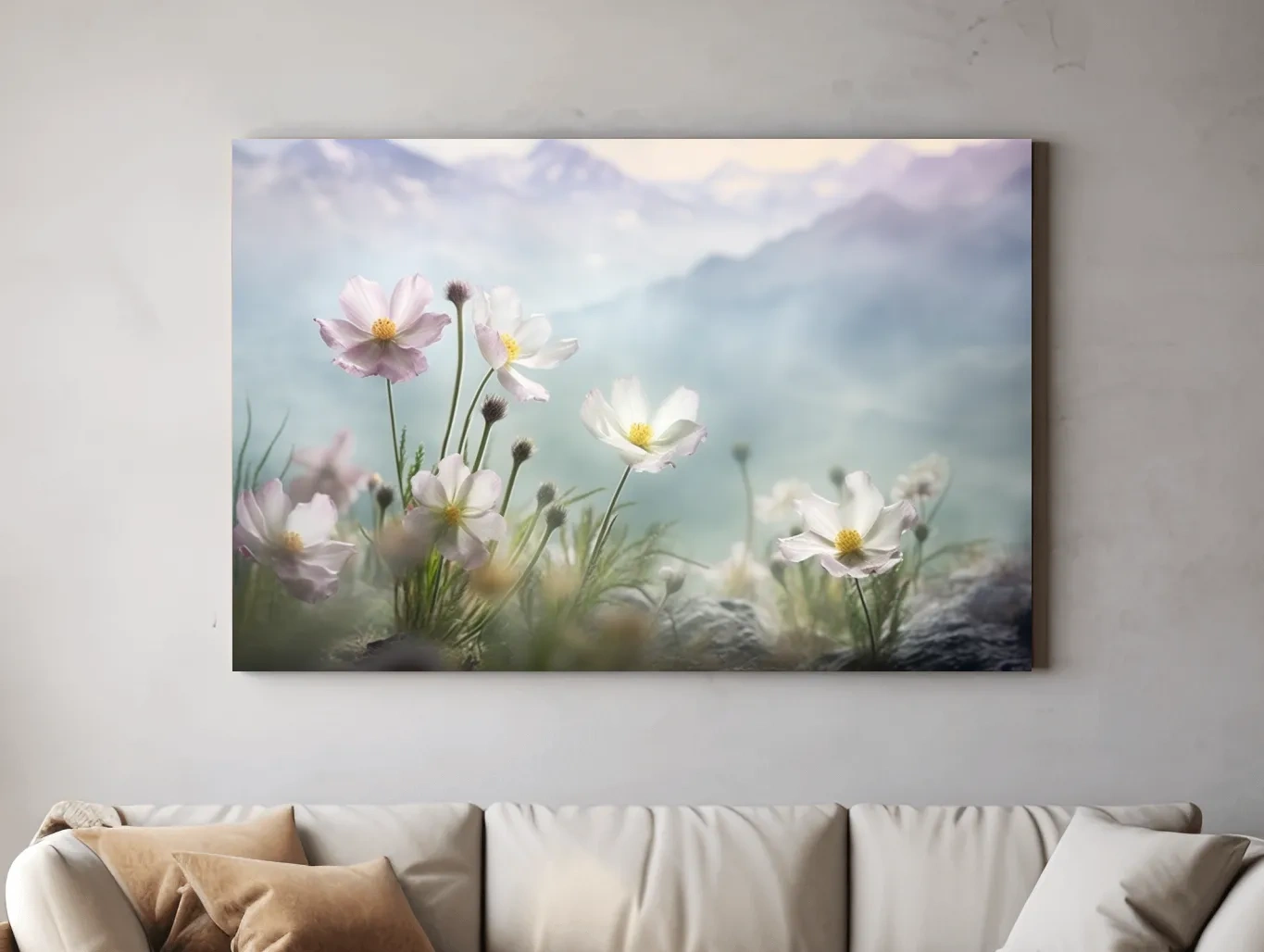 Dreamy Alpine Wildflower Meadow - Soft Pastel Mountain Botanic Artwork