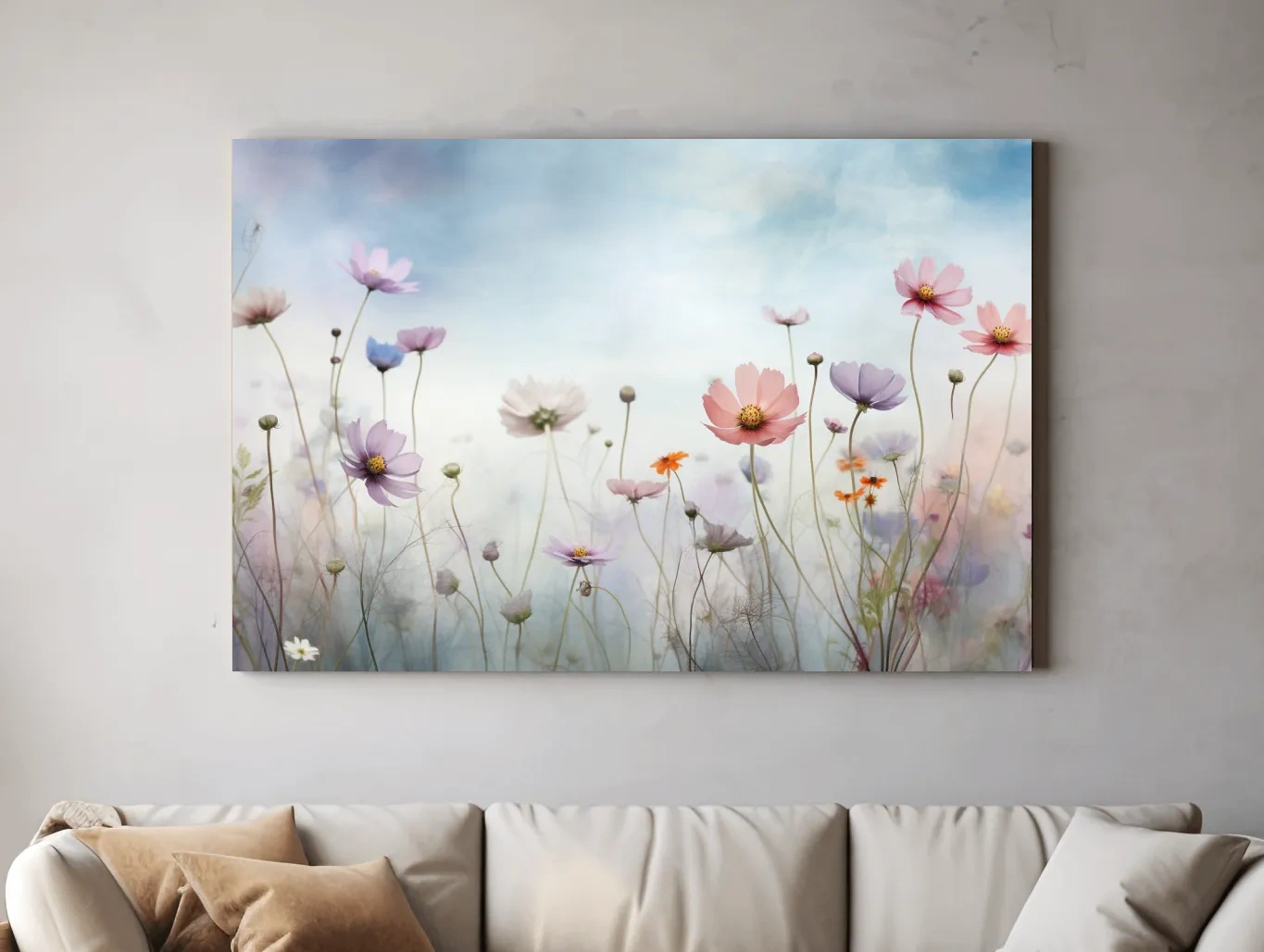 Dreamy Pastel Wildflower Meadow Painting - Soft Watercolor Floral Wall Art