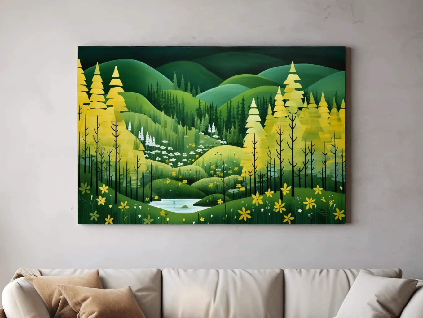 Whimsical Autumn Mountain Valley - Wildflower Forest Wall Art