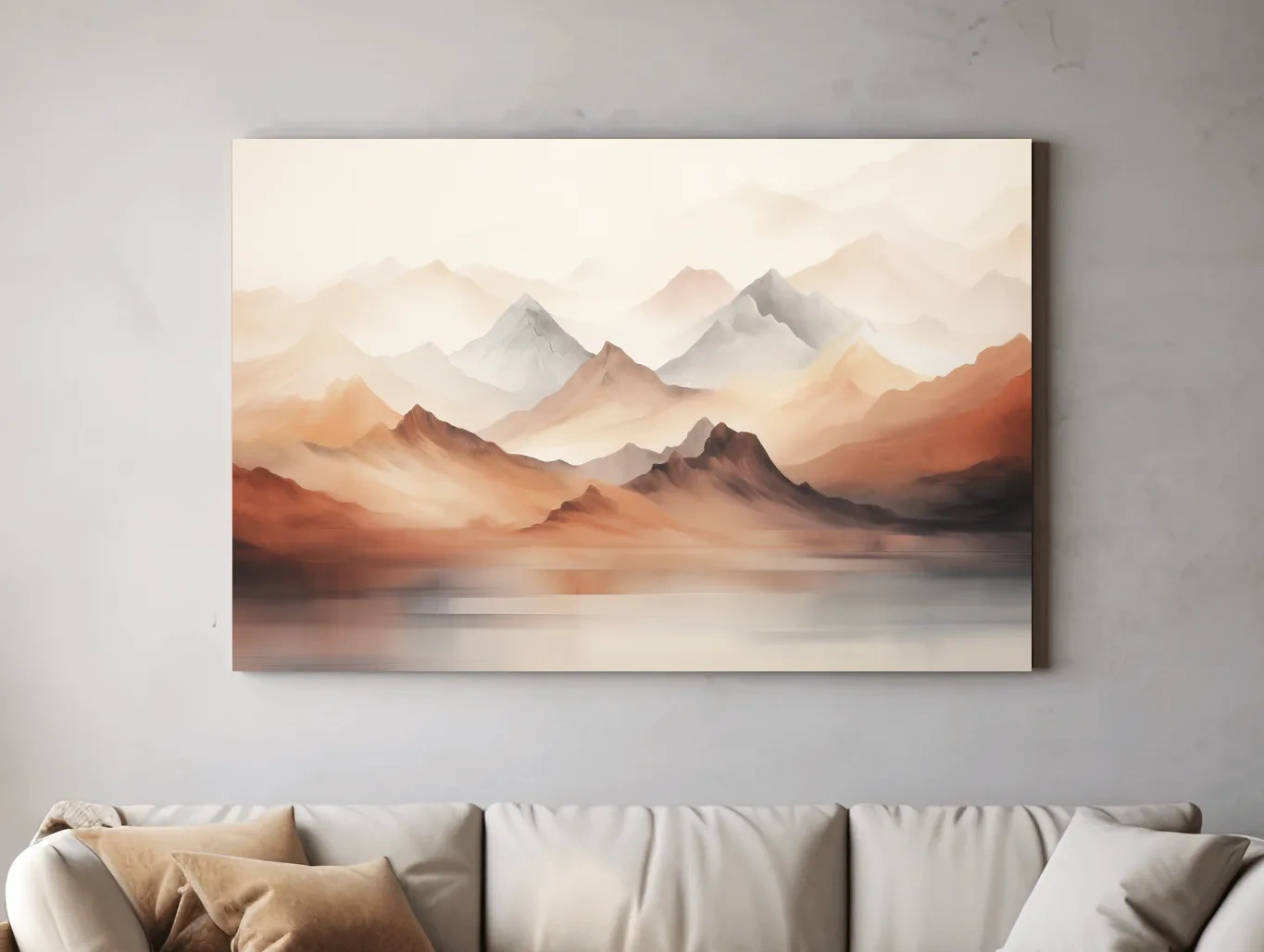 Pastel Mountain Range Watercolor - Warm Neutral Landscape Wall Art