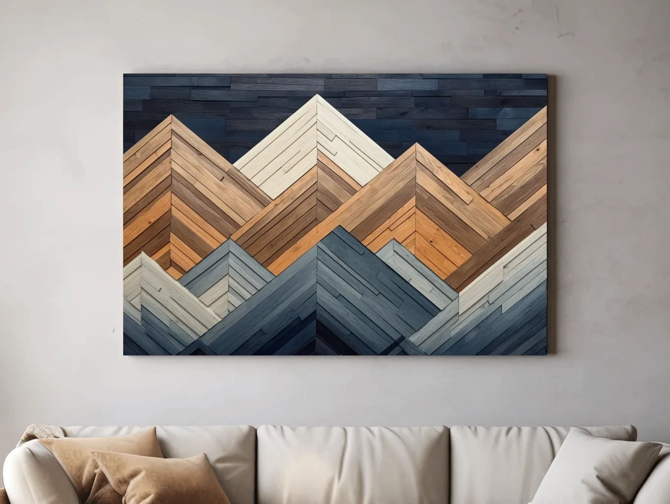 Geometric Wood Plank Mountains - Modern Rustic Canvas Wall Art