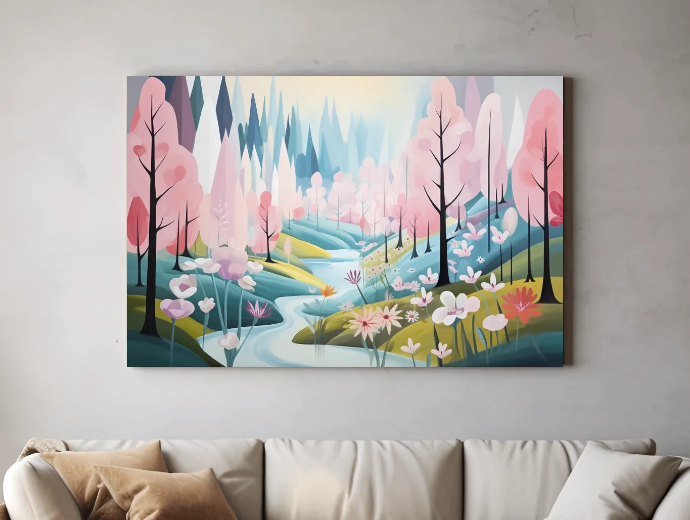 Dreamy Pastel Pink Blossom Forest - Whimsical Floral Landscape Wall Art