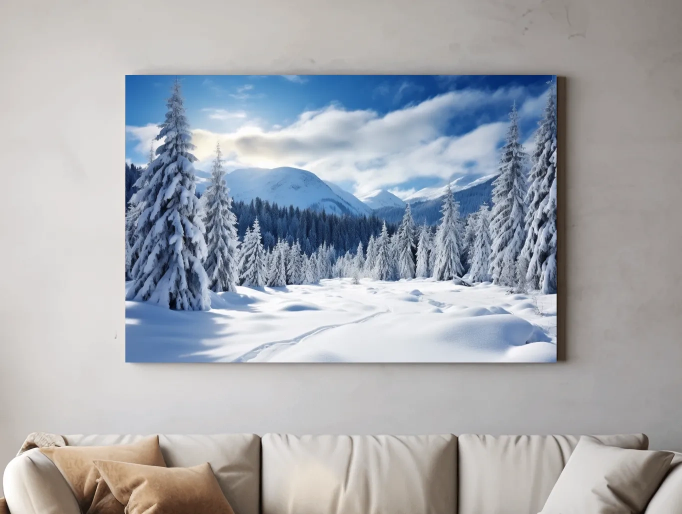 Snowy Alpine Mountain Forest Landscape - Winter Wilderness Photographic Wall Art