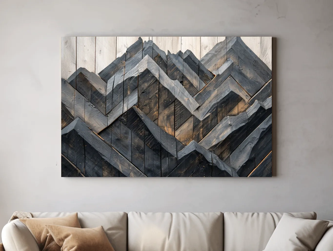 Geometric Wood Mountain Mosaic - Modern Rustic Landscape Wall Art