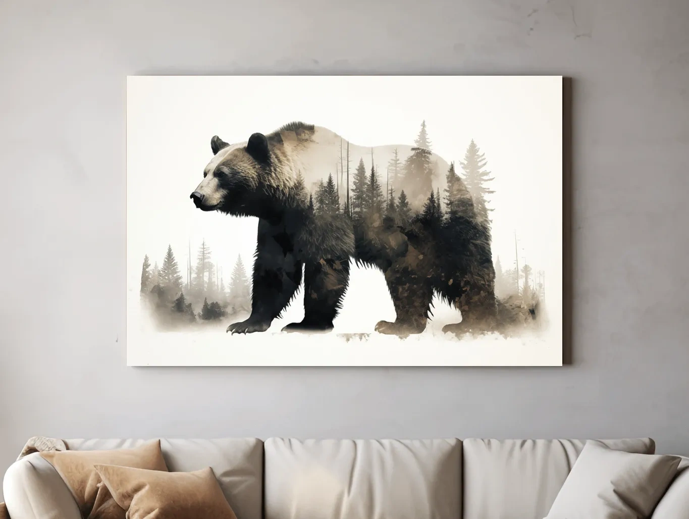 Grizzly Bear Double Exposure Forest - Wildlife Nature Wall Art