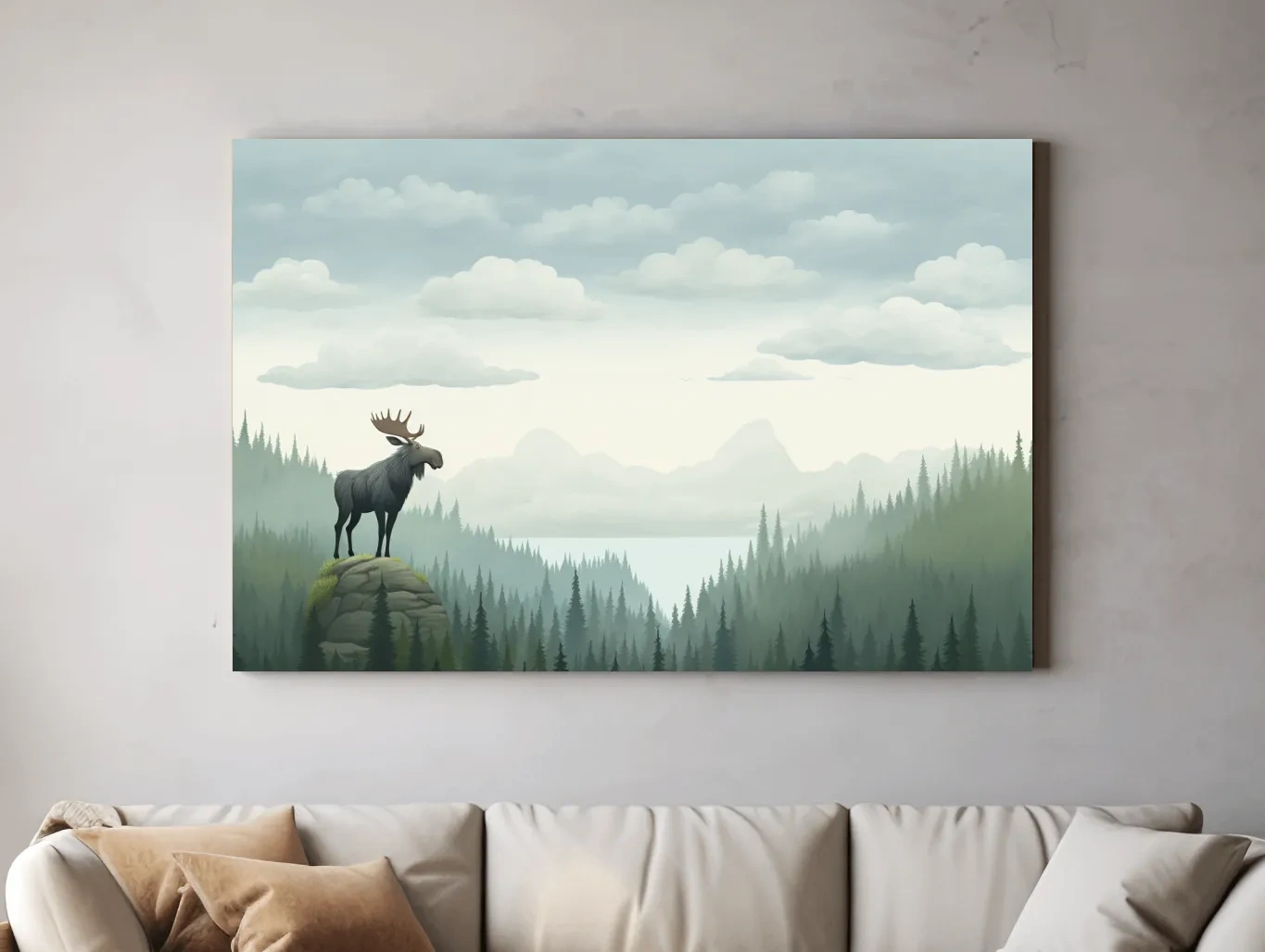 Majestic Moose Over Pine Forest - Nursery Wildlife Mountain Wall Art