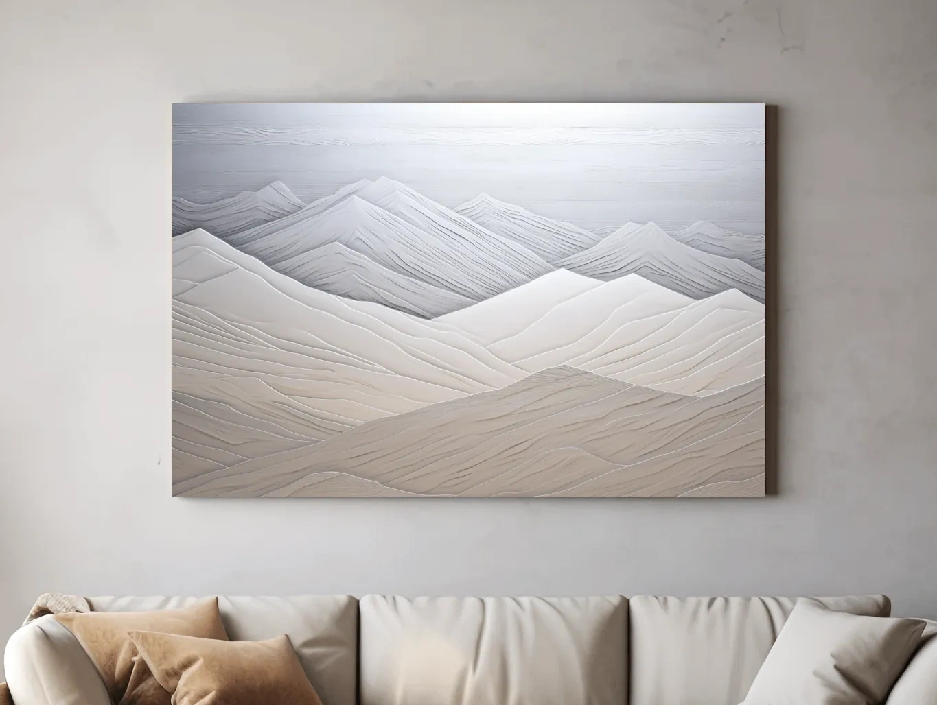 Minimalist Layered Mountain Relief Landscape - Monochrome Wall Art