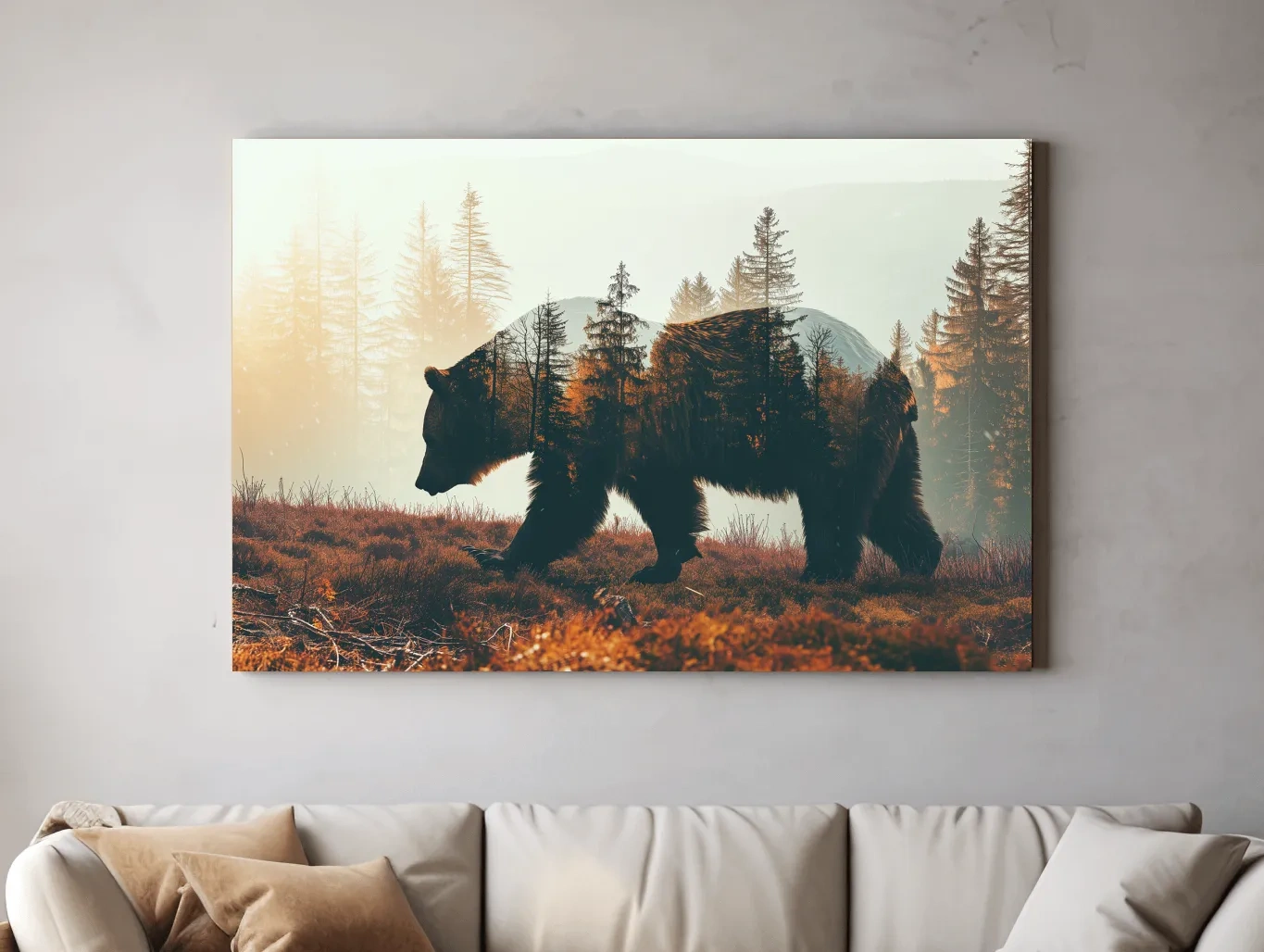 Double Exposure Grizzly Bear Forest - Misty Mountain Wildlife Photographic Artwork