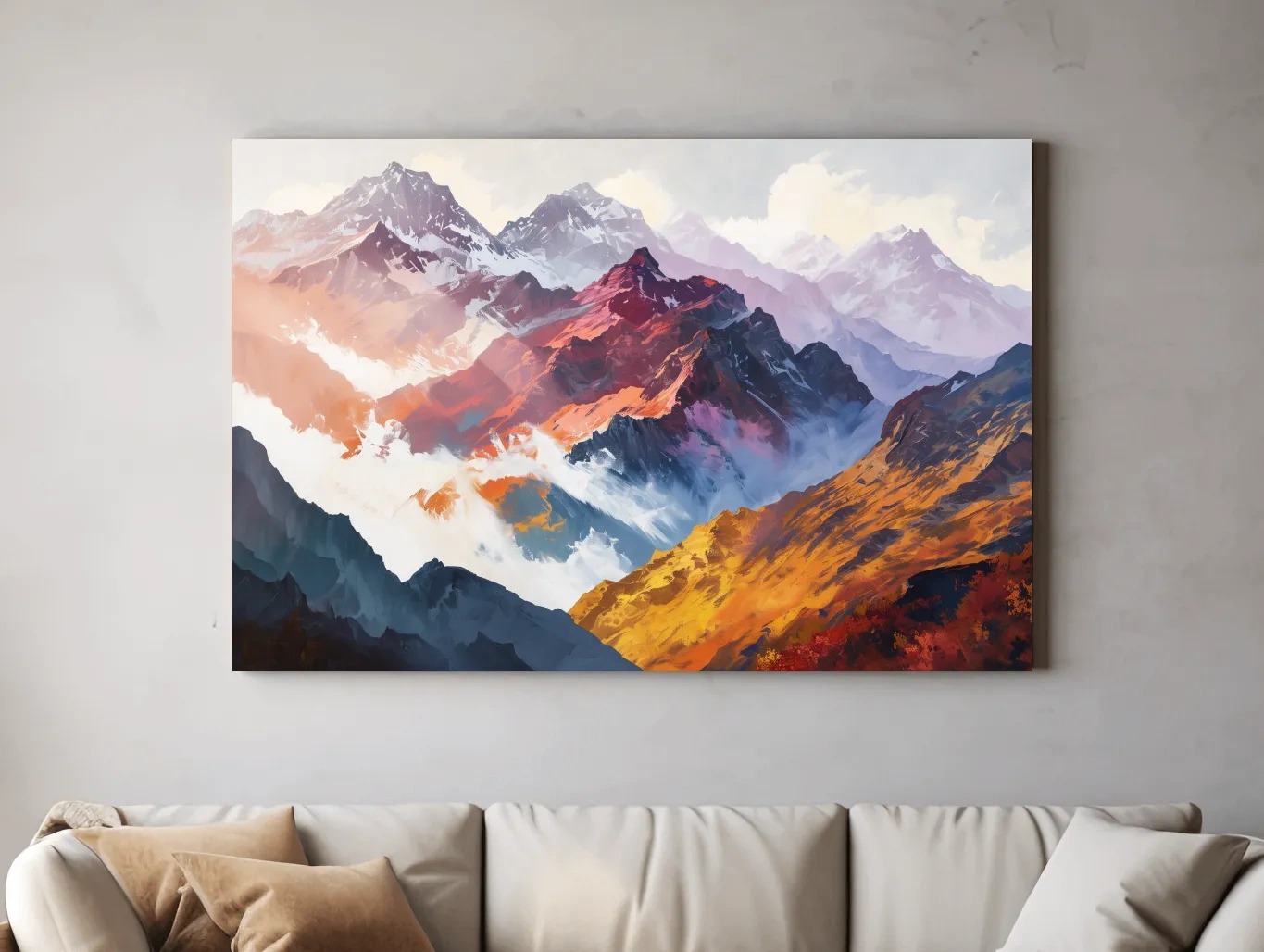 Vibrant Abstract Alpine Mountain Peaks - Colorful Impressionist Painting Wall Art