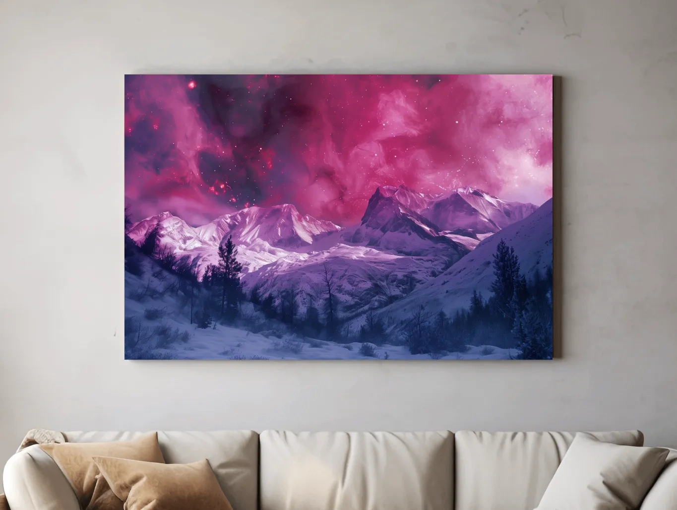 Surreal Nebula Galaxy Alpine Glacier Landscape - Cosmic Winter Night Sky Wall Art