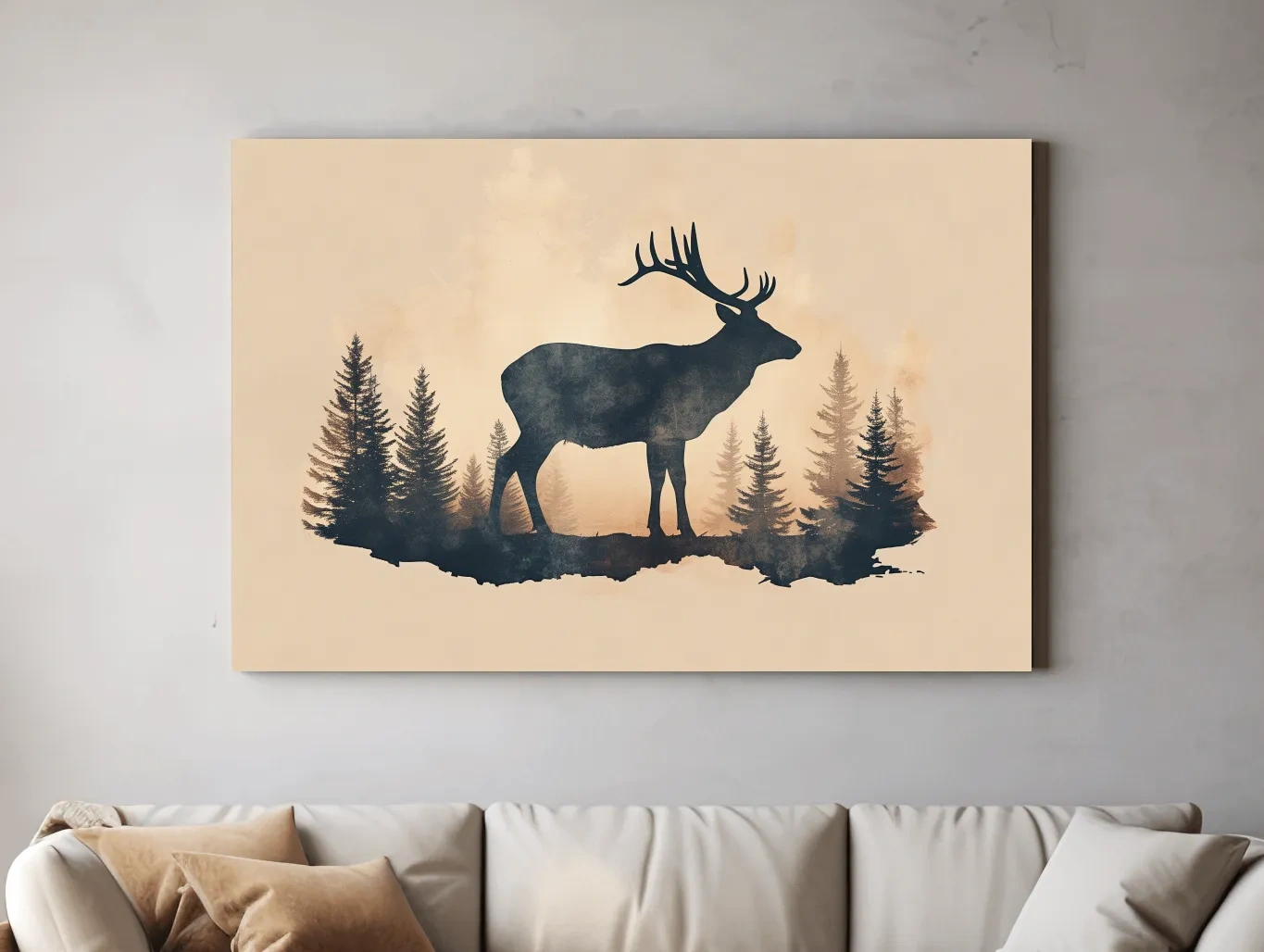 Vintage Sepia Deer Silhouette In Pine Forest - Rustic Woodland Artwork