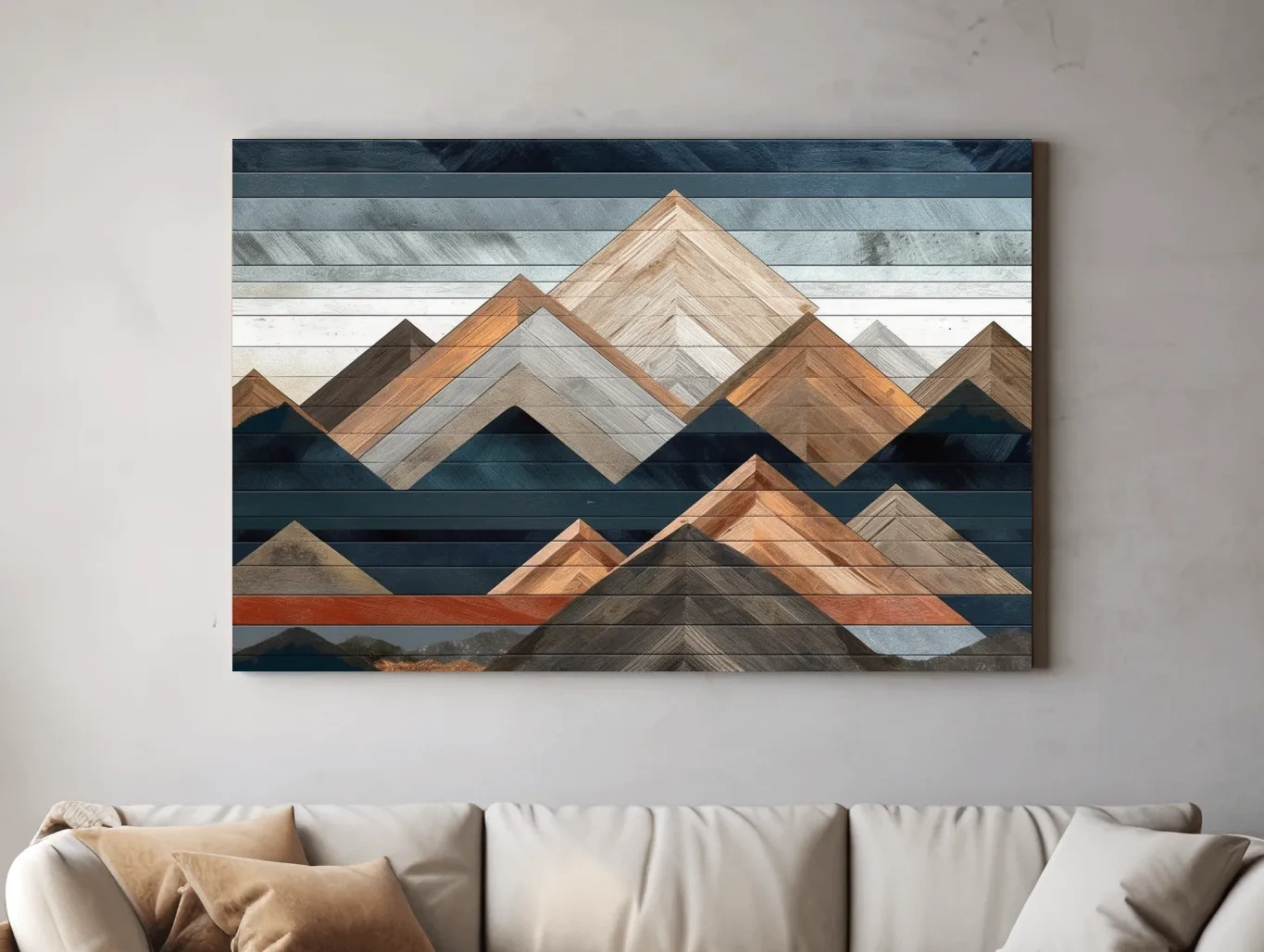 Geometric Woodgrain Mountain Peaks - Modern Abstract Landscape Wall Art
