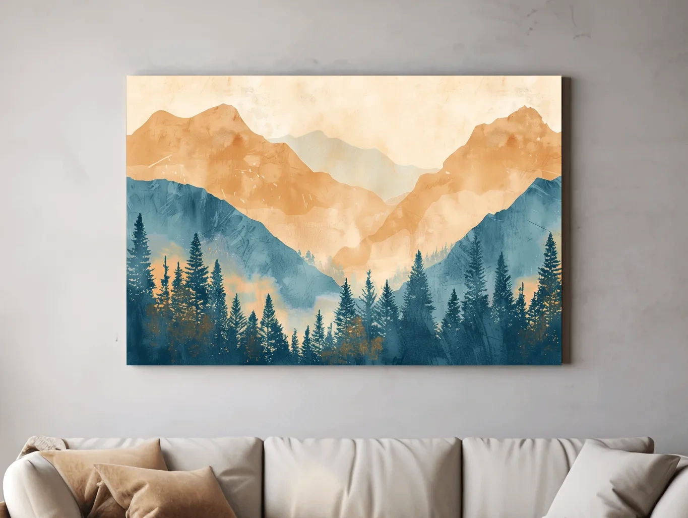 Misty Mountain Range Watercolor - Pine Forest Landscape Artwork