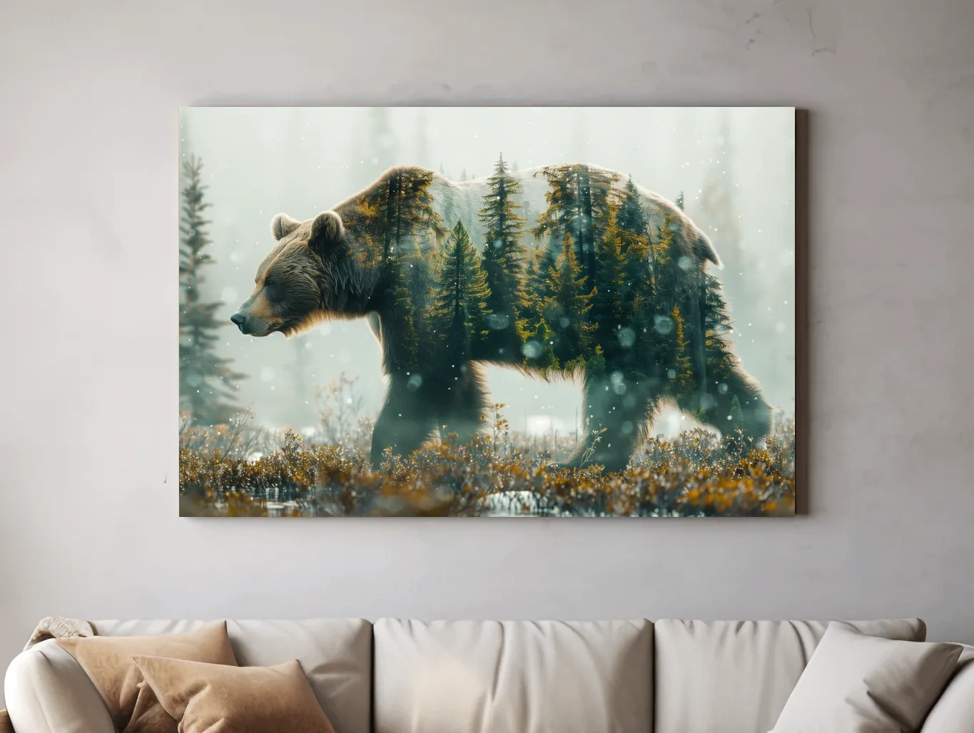Moody Double Exposure Grizzly Bear Forest - Photographic Wildlife Wall Art