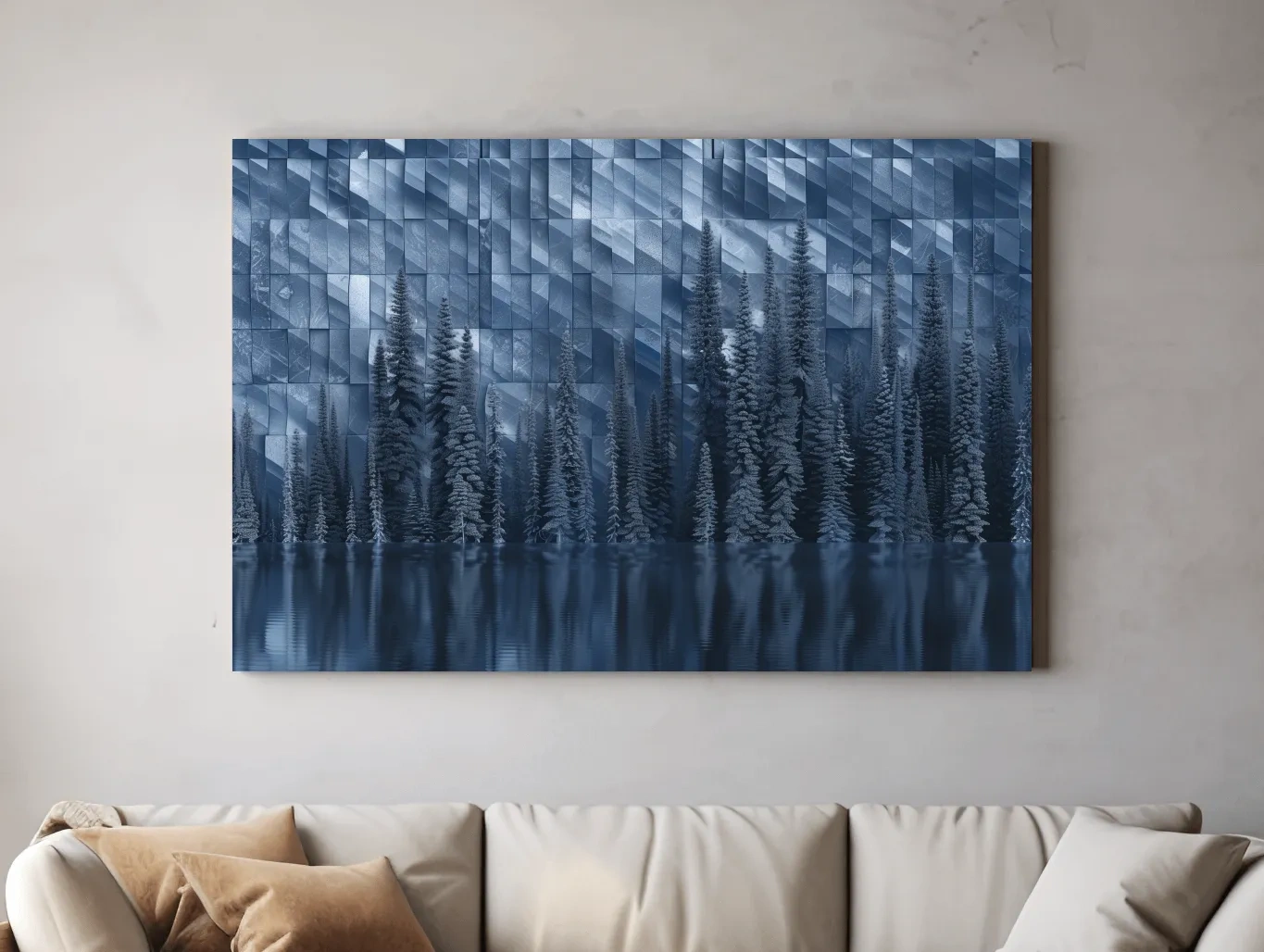 Geometric Digital Alpine Lake Artwork - Abstract Winter Landscape Wall Art