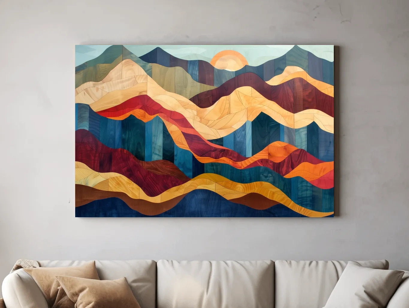 Layered Abstract Mountain Sunset Woodgrain - Mid Century Modern Wall Art