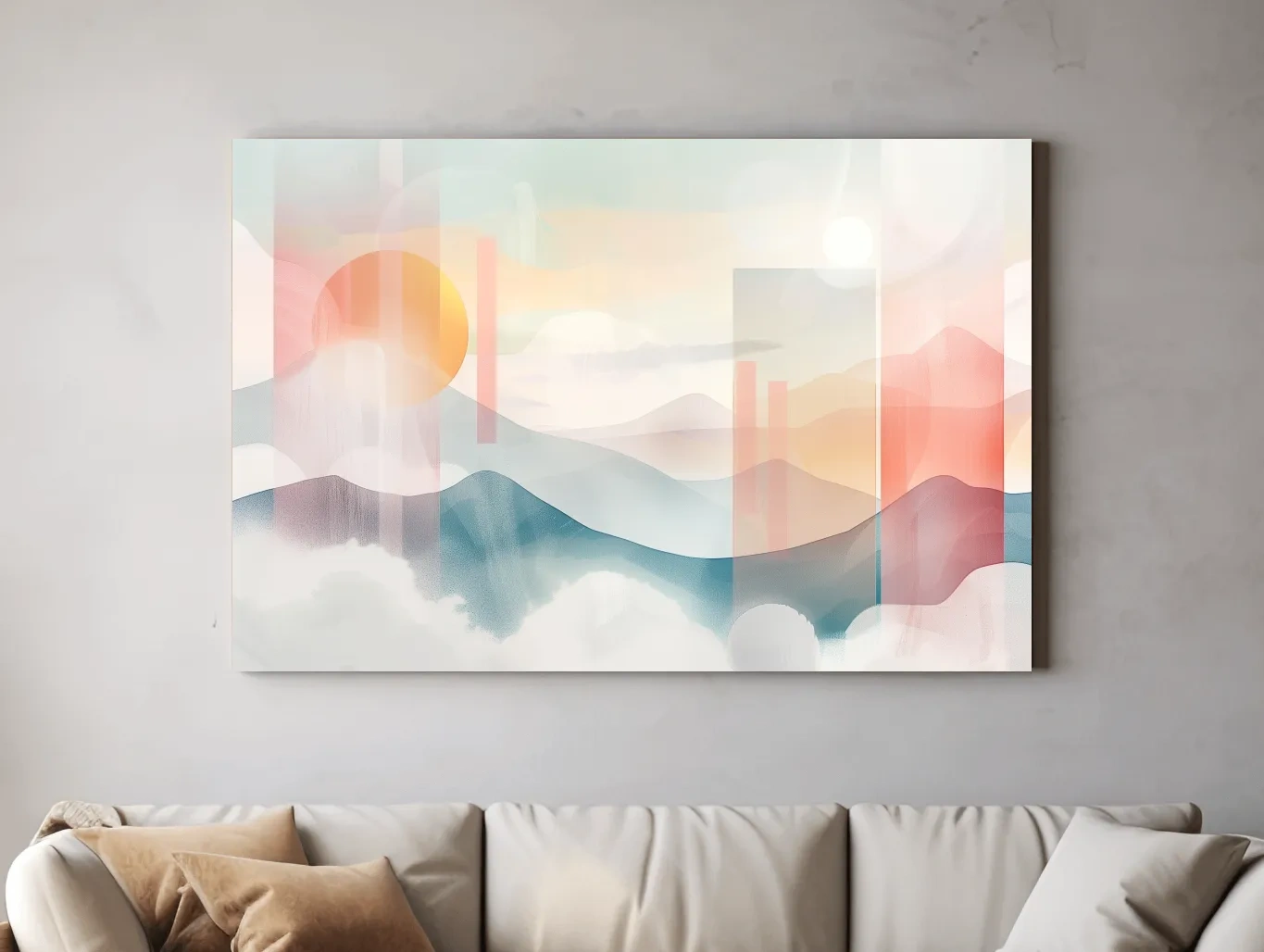 Abstract Pastel Mountain Sunrise Watercolor - Minimalist Geometric Wall Art