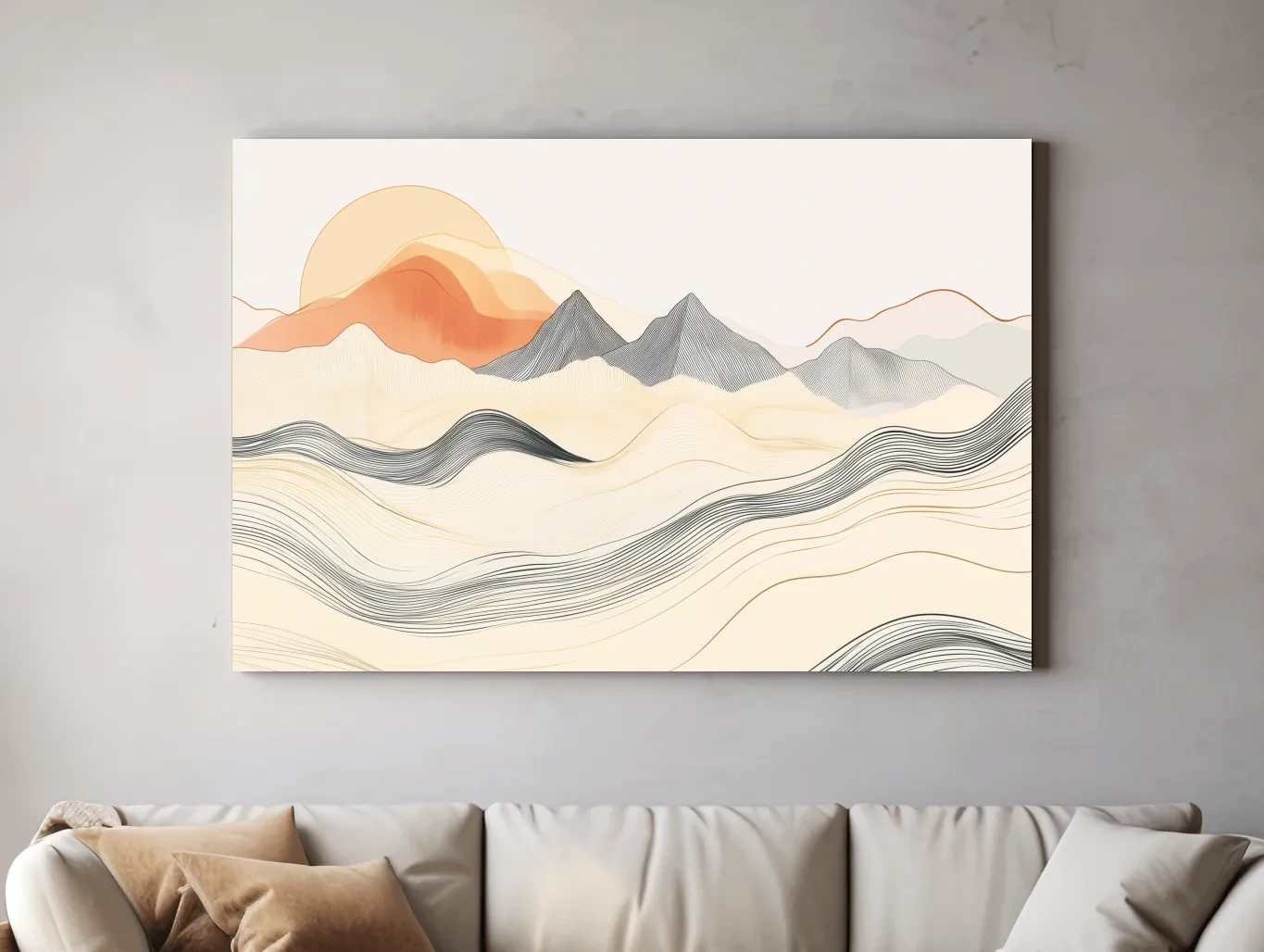 Minimalist Line Art Mountain Sunset - Abstract Landscape Wall Art