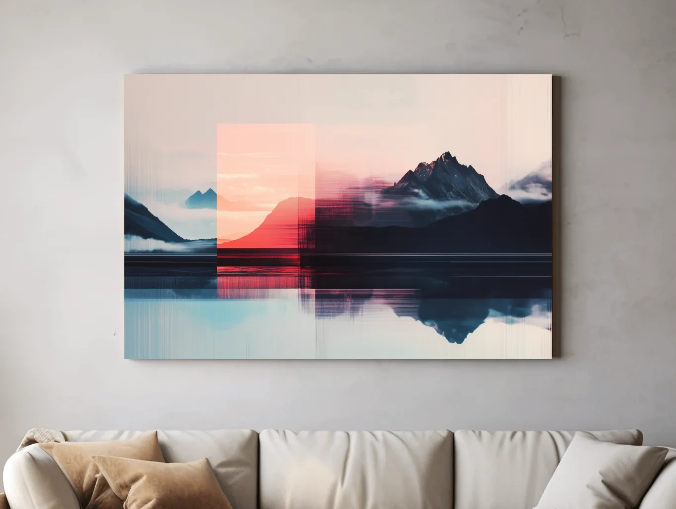 Glitch Art Alpine Mountain Sunset - Abstract Modern Wall Art