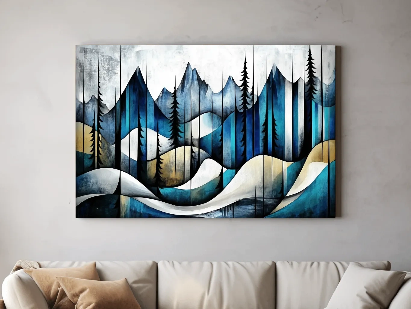 Abstract Alpine Forest Painting - Modern Mountain Wall Art