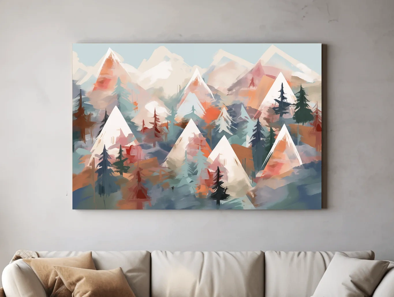 Abstract Alpine Peaks And Pine Forest - Pastel Watercolor Mountain Landscape Wall Art