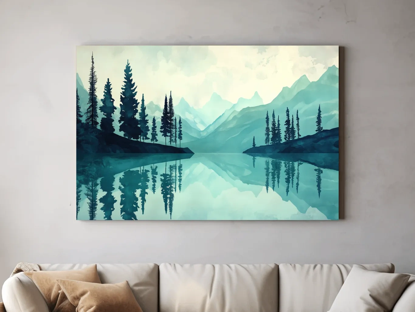 Treelined Alpine Lake Reflection - Watercolor Forest Wall Art